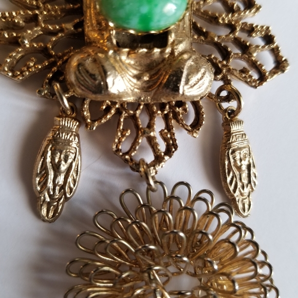 Relisted -Vintage buddha necklace green gold tone flower boho filigree bohemian - Picture 12 of 15